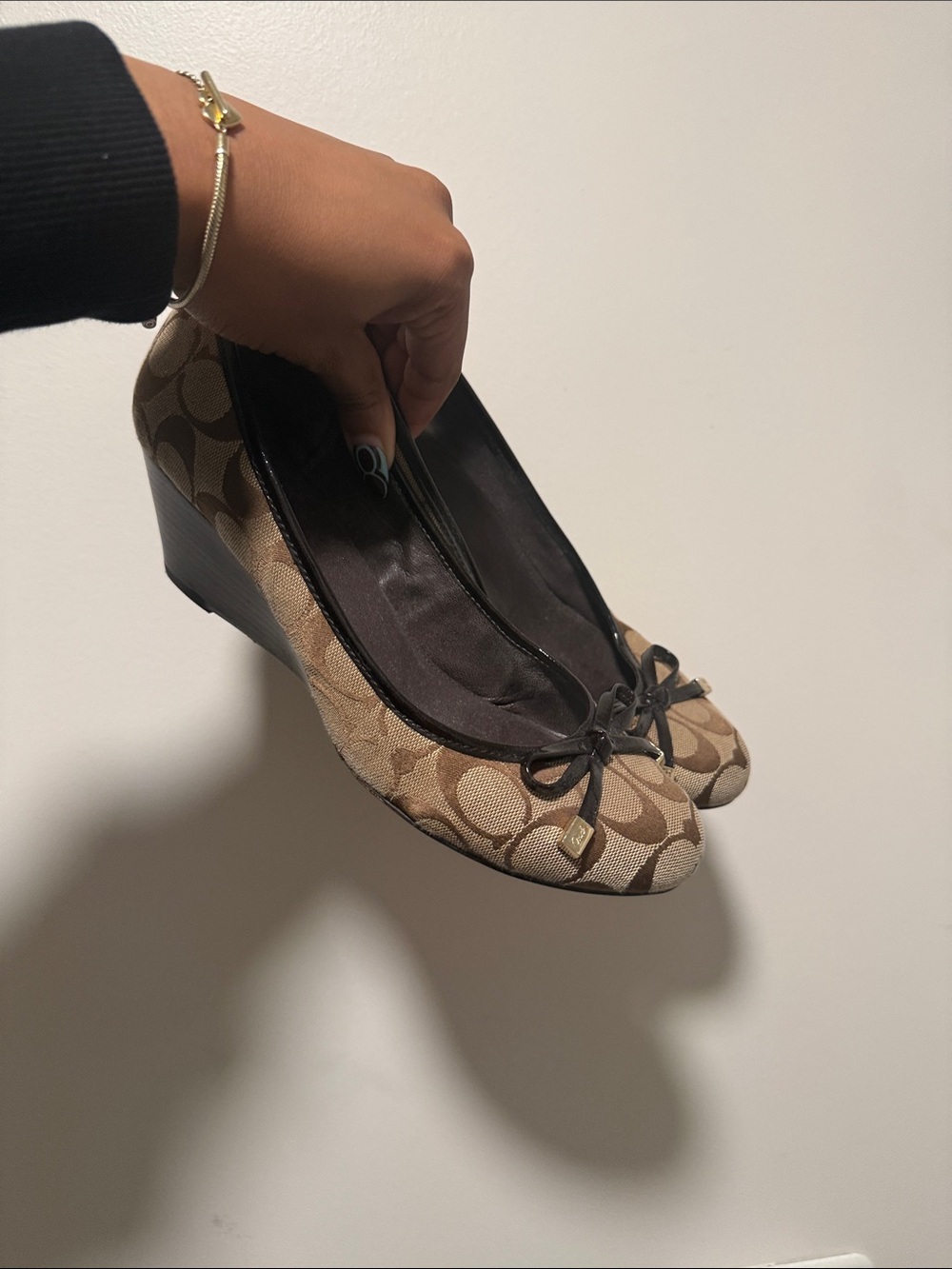 Coach Tan/Chestnut Signature Canvas Wedge Ballet Flats